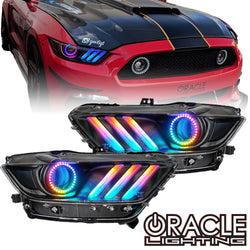 2015-2017 Ford Mustang Pre-Assembled Headlights -Dynamic ColorSHIFT RGB+A -Black Edition