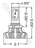 LED headlight bulb diagram with measurements