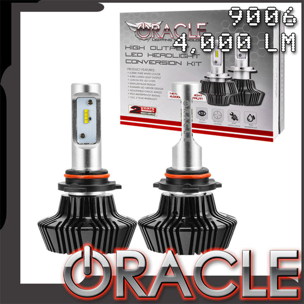 9006 4,000 Lm LED headlight bulbs with ORACLE Lighting logo