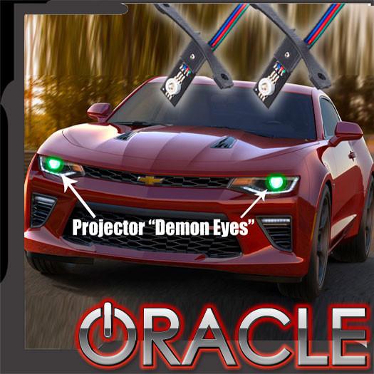 Projector "demon eyes" installed on camaro with ORACLE Lighting logo
