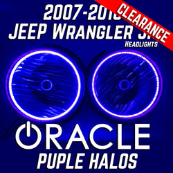 2007-16 Jeep Wrangler Headlights ORACLE with Ultraviolet Purple SMD Halos Installed