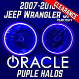 2007-16 Jeep Wrangler Headlights ORACLE with Ultraviolet Purple SMD Halos Installed