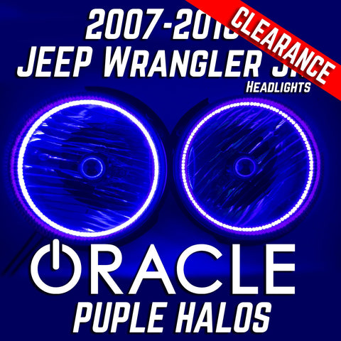 2007-16 Jeep Wrangler Headlights ORACLE with Ultraviolet Purple SMD Halos Installed