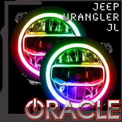 Jeep Wrangler JL colorshift rgb+w headlight DRL upgrade kit with ORACLE Lighting logo