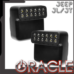 Jeep JL/JT LED off-road side mirrors with ORACLE Lighting logo