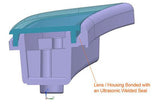 CAD render showing lens/housing with an ultrasonic welded seal