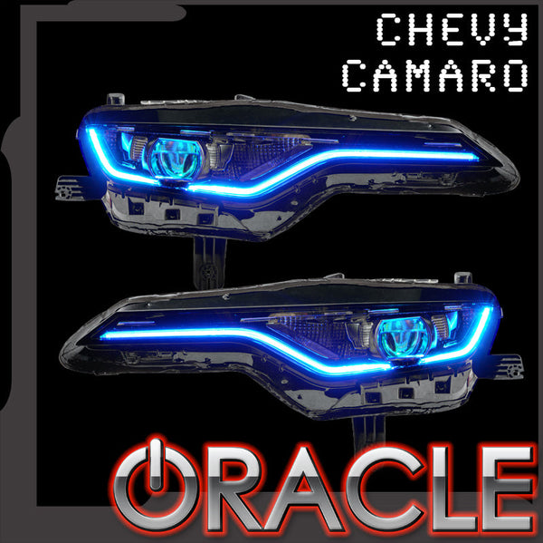 Camaro colorshift headlight upgrade kit with ORACLE Lighting logo