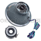 Rear view of colorshift sealed beam headlight with wiring and mounting hardware