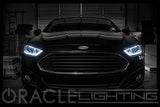 Black car in garage with white LED accent DRLs