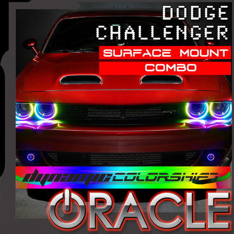 Dodge challenger surface mount headlight and fog light halo kit with ORACLE Lighting logo