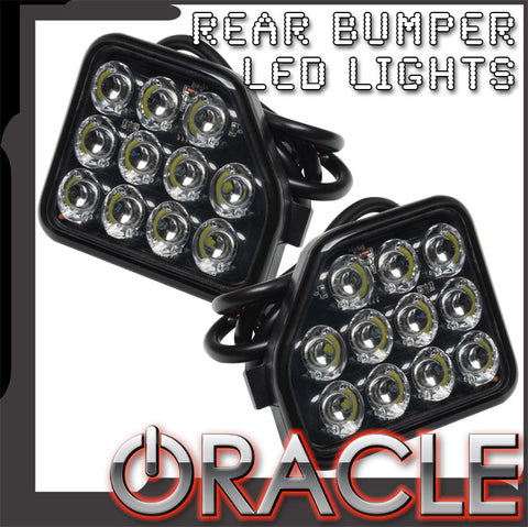 Jeep Wrangler rear bumper LED reverse lights with ORACLE Lighting logo