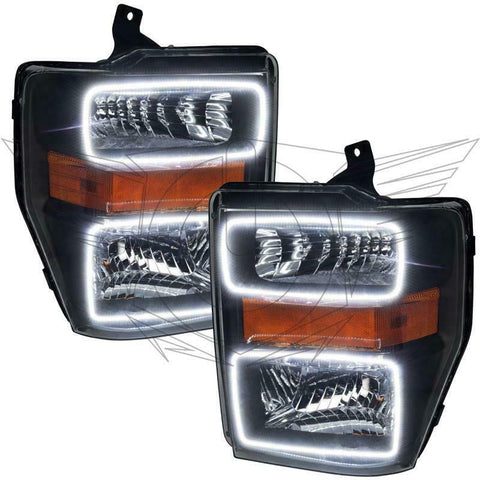 ORACLE 08-10 FORD F250/F350 BLACK HEADLIGHTS WITH WHITE LED HALOS INSTALLED - CLEARANCE