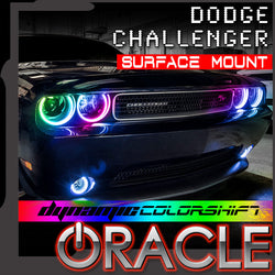 Dodge challenger surface mount colorshift headlight halo hit with ORACLE Lighting logo